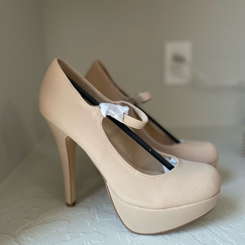 BAMBOO Cream Platform Heels with Stiletto